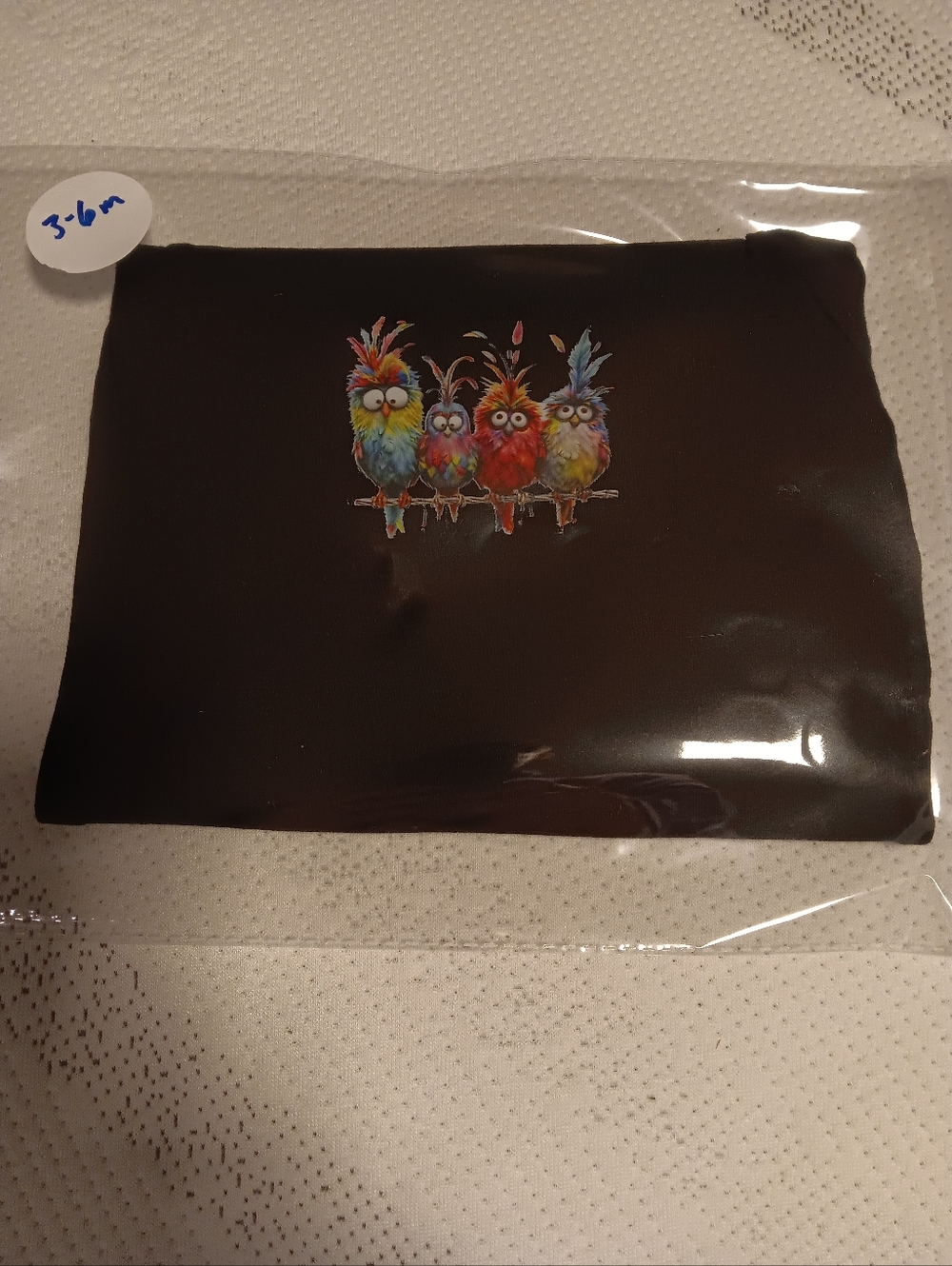 Black Top with Colorful Parrot Graphic Size 3-6 Months